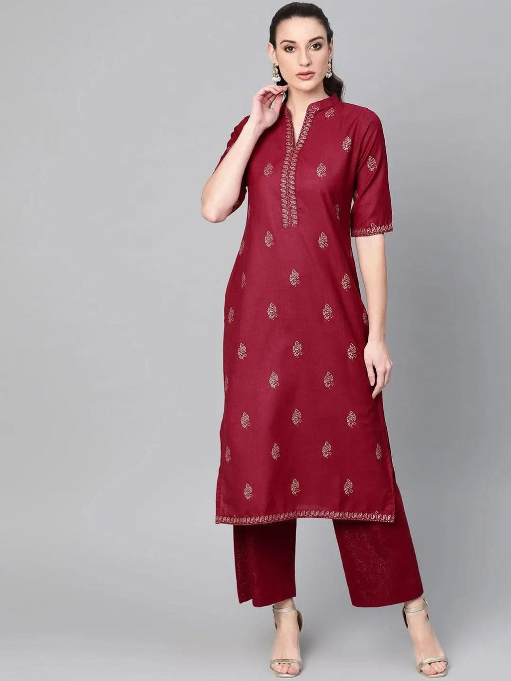 Libas Maroon Printed Cotton Kurta