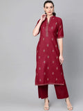 Libas Maroon Printed Cotton Kurta
