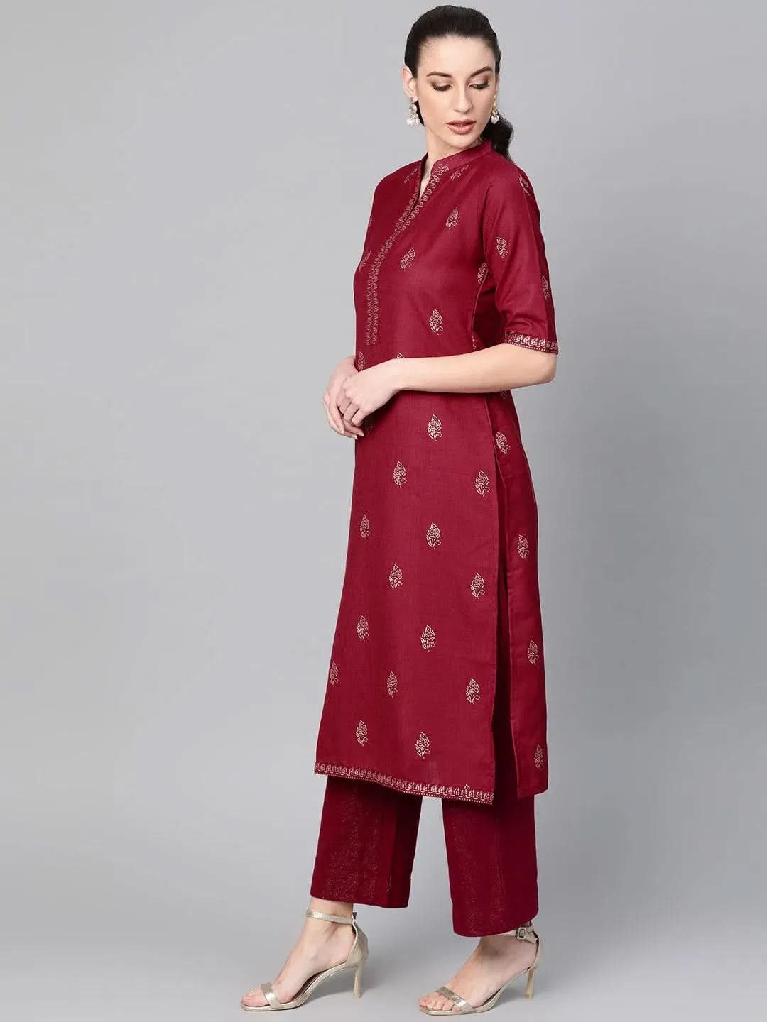 Libas Maroon Printed Cotton Kurta