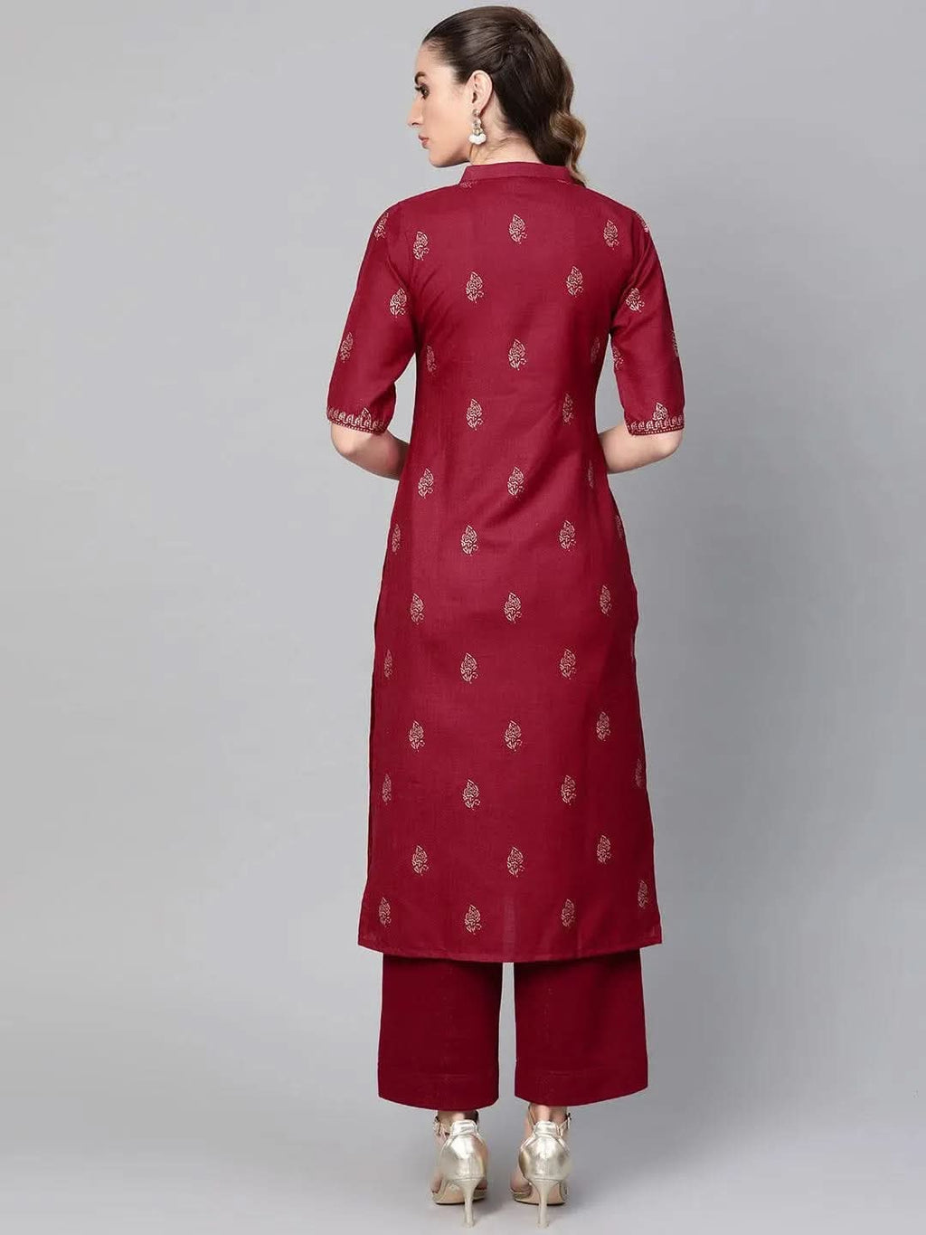 Libas Maroon Printed Cotton Kurta