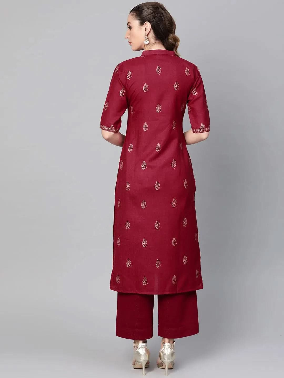 Libas Maroon Printed Cotton Kurta