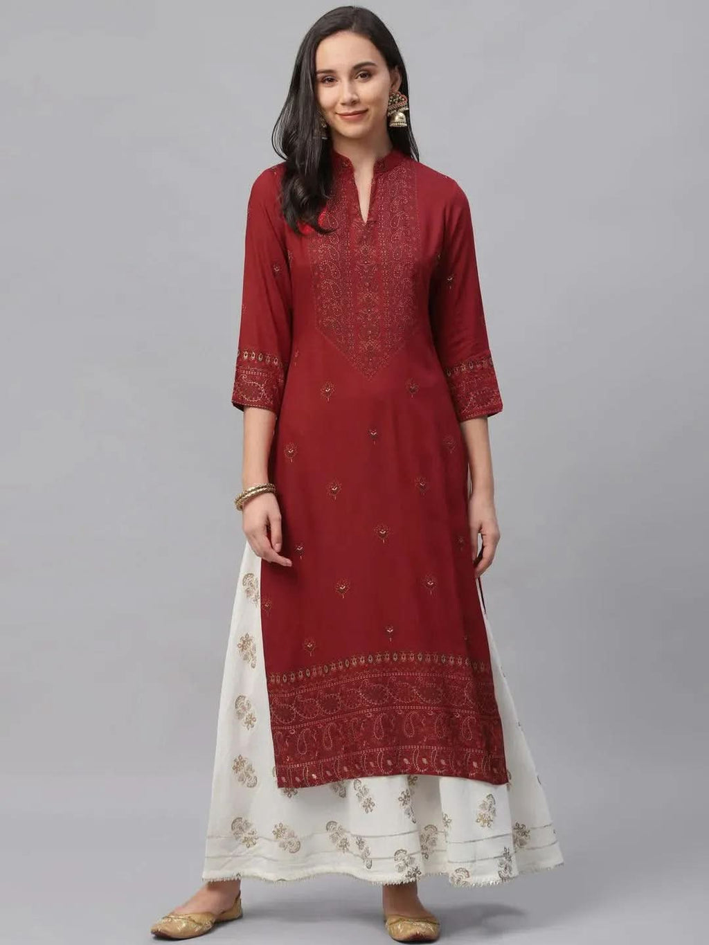 Libas Maroon Printed Rayon Kurta