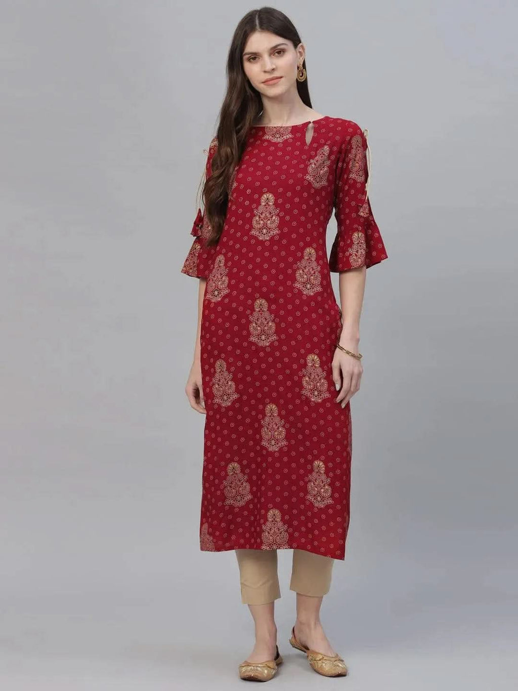 Libas Maroon Printed Rayon Kurta