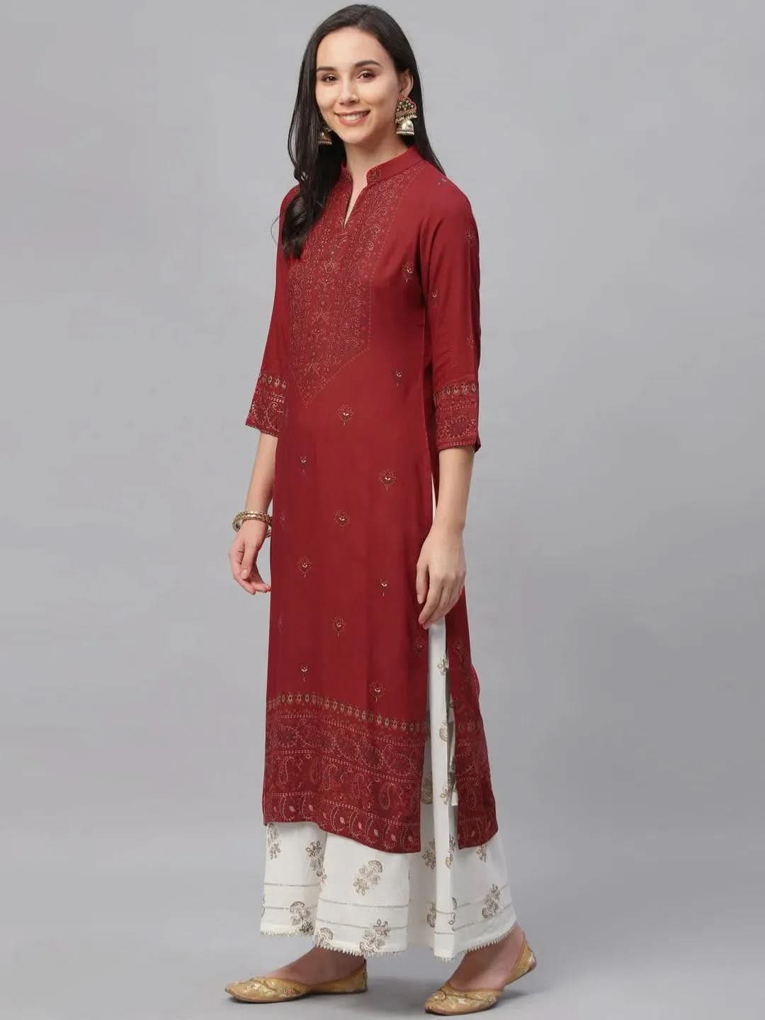 Libas Maroon Printed Rayon Kurta