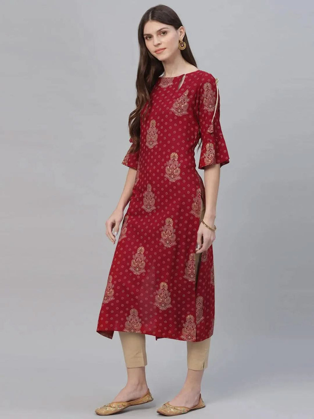 Libas Maroon Printed Rayon Kurta