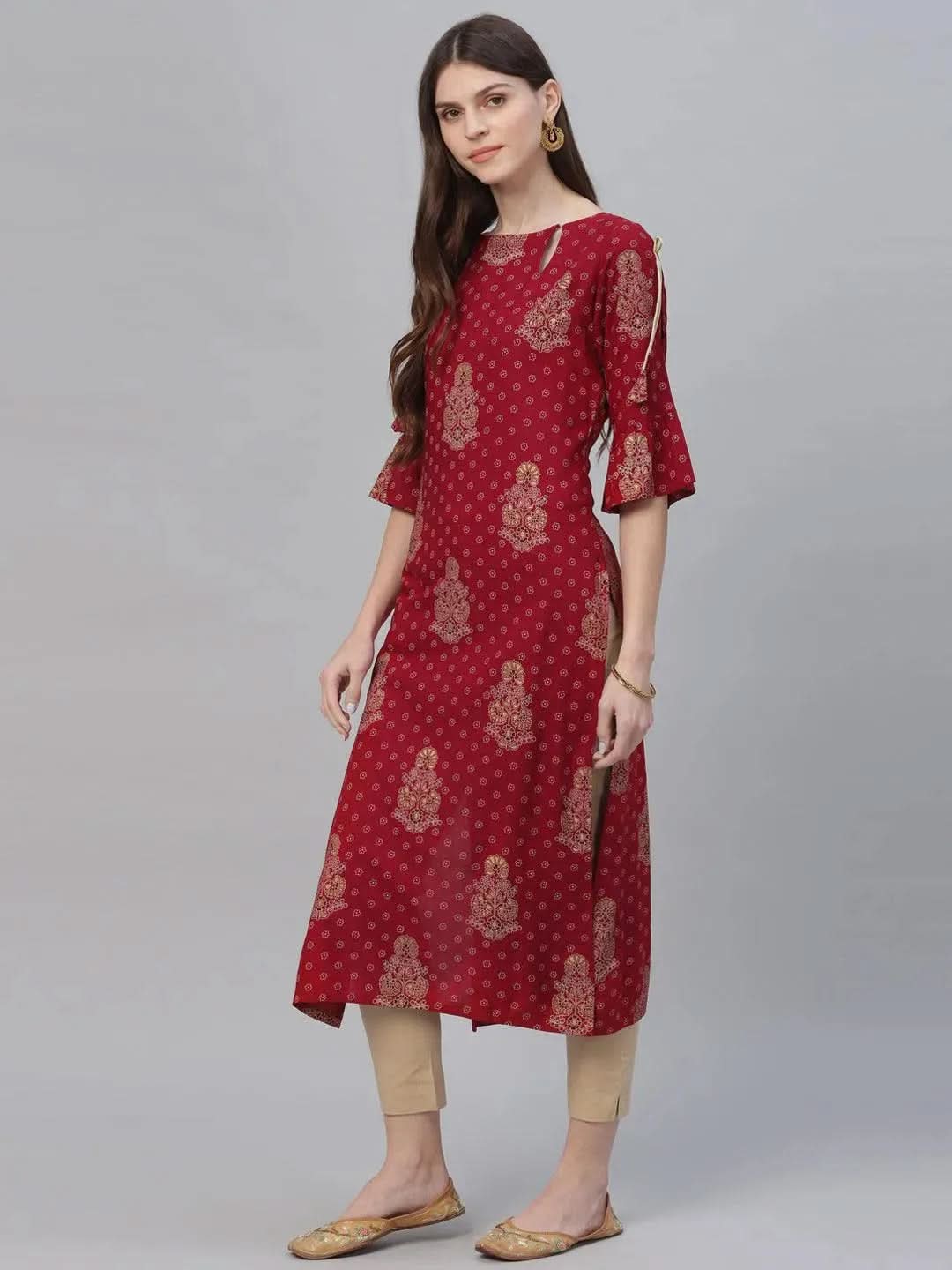 Libas Maroon Printed Rayon Kurta