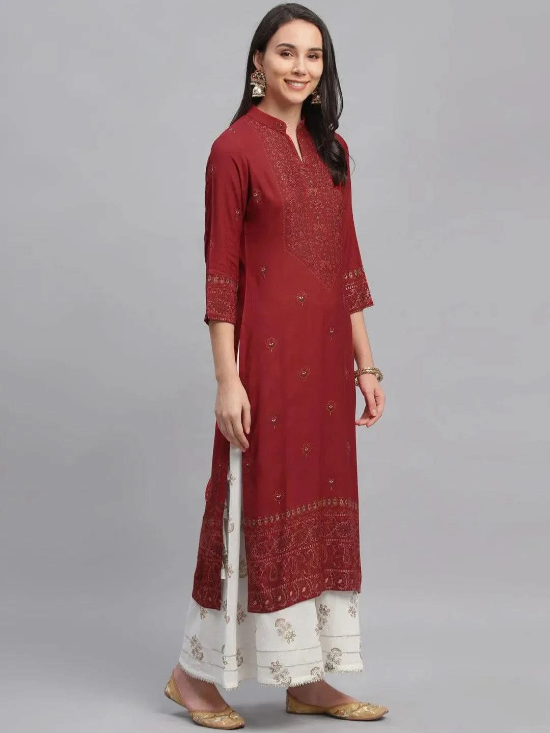 Libas Maroon Printed Rayon Kurta