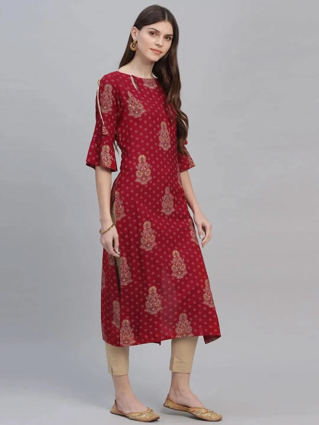 Libas Maroon Printed Rayon Kurta