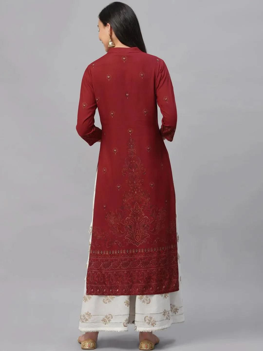 Libas Maroon Printed Rayon Kurta