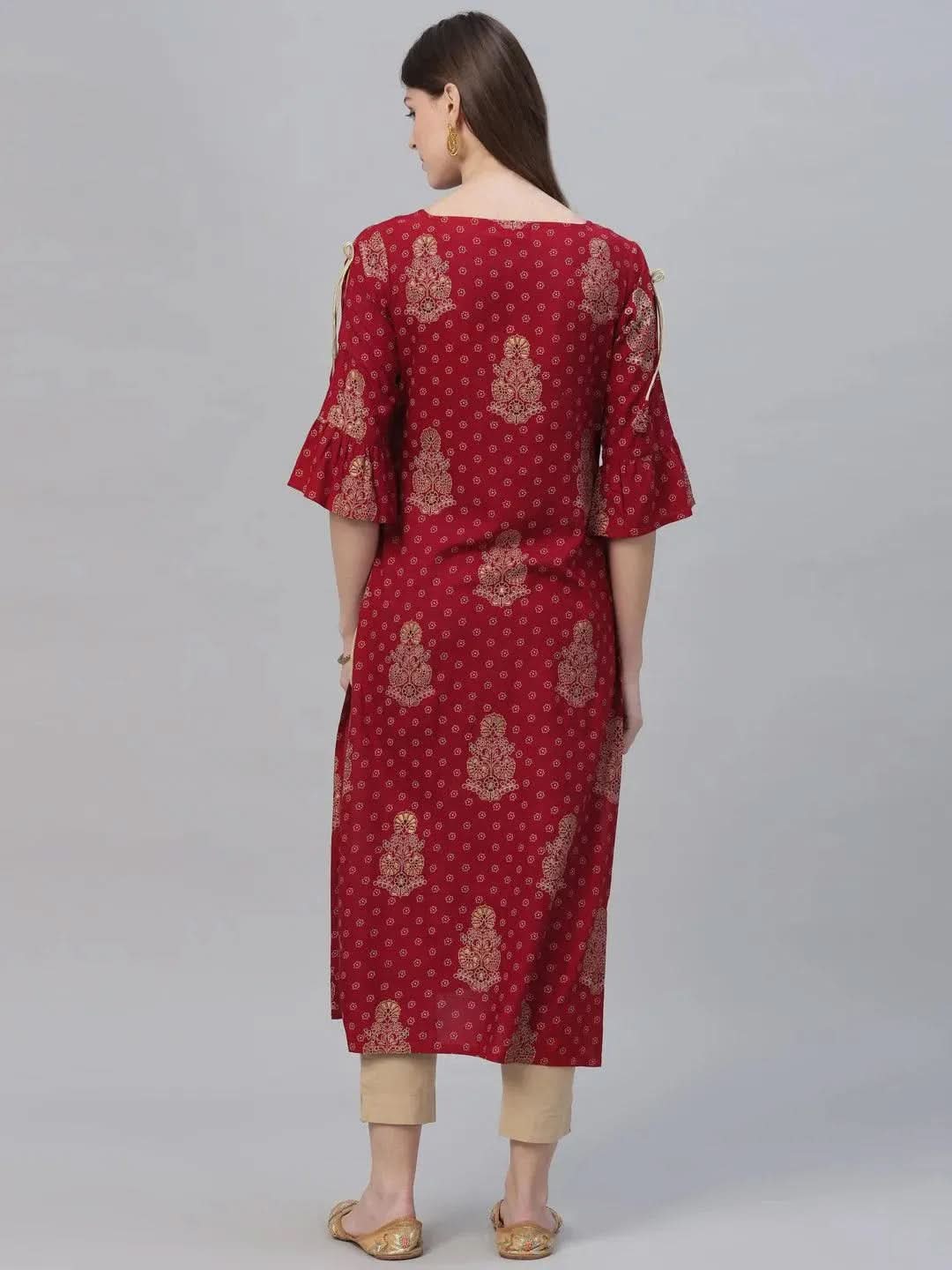 Libas Maroon Printed Rayon Kurta