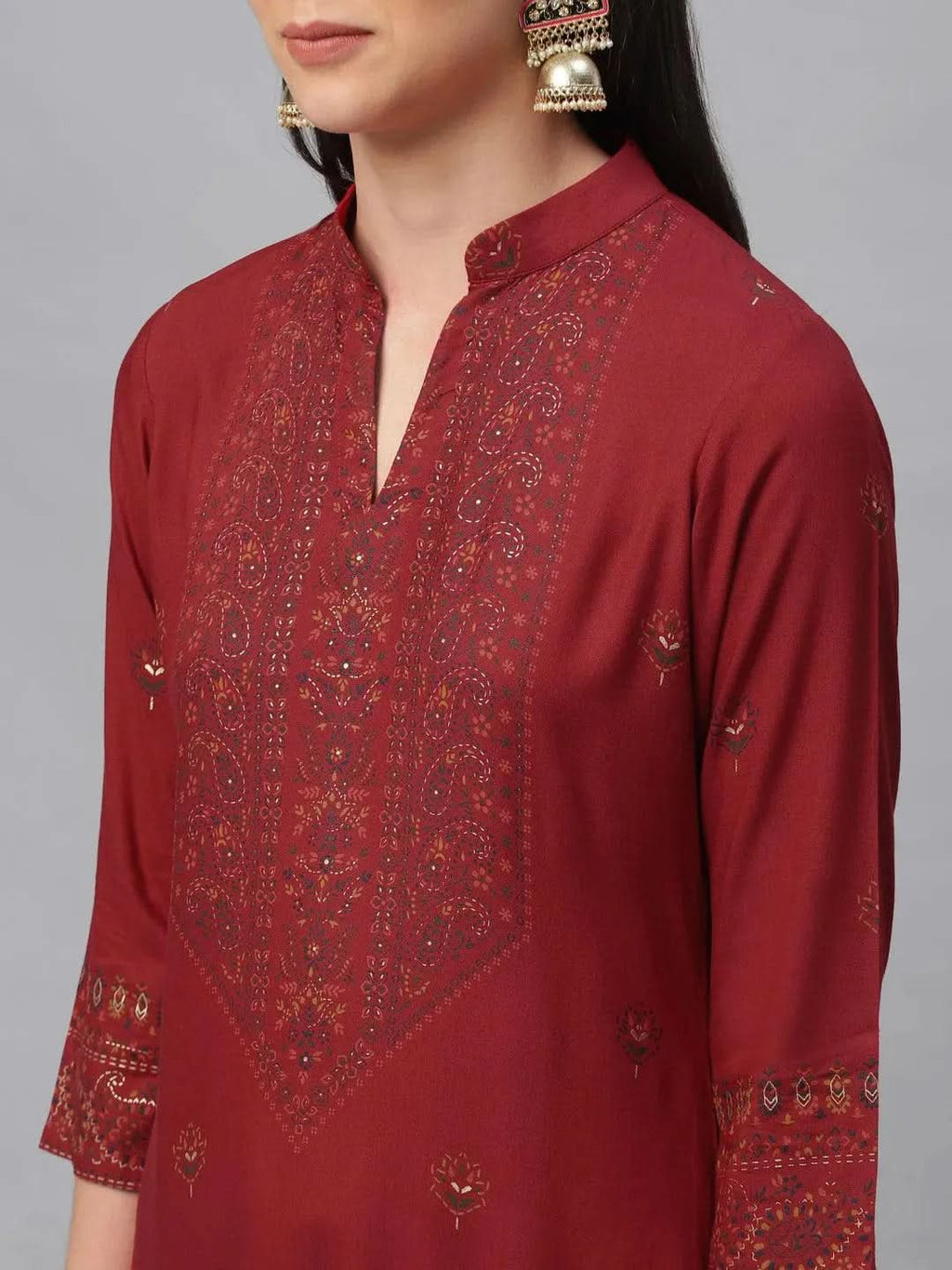 Libas Maroon Printed Rayon Kurta