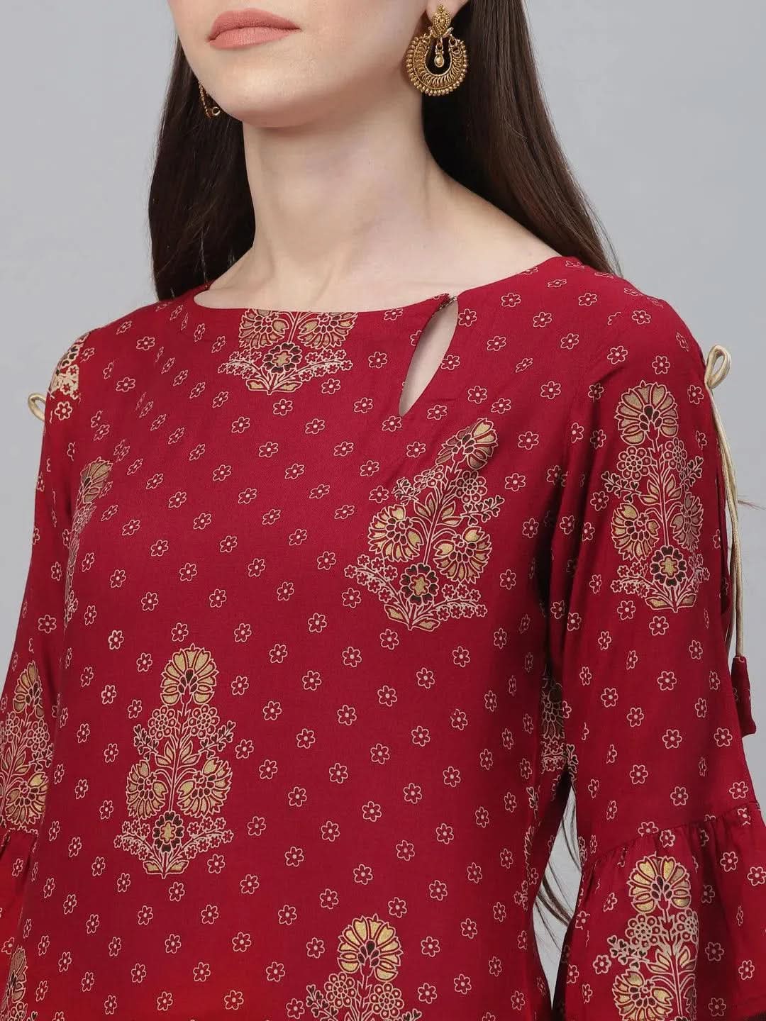 Libas Maroon Printed Rayon Kurta