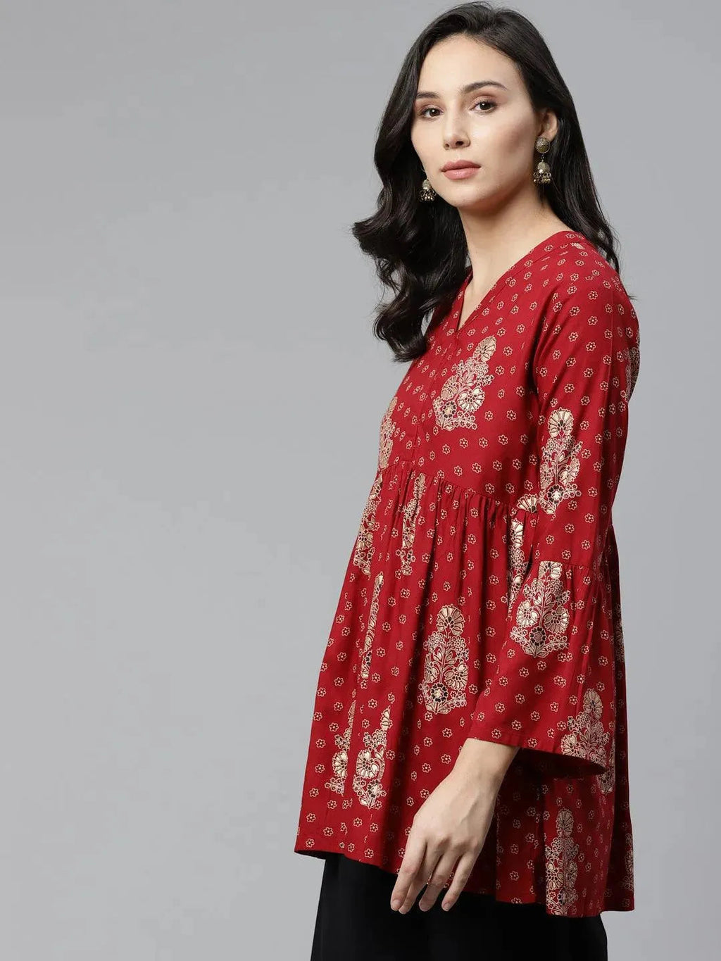 Libas Maroon Printed Rayon Kurti