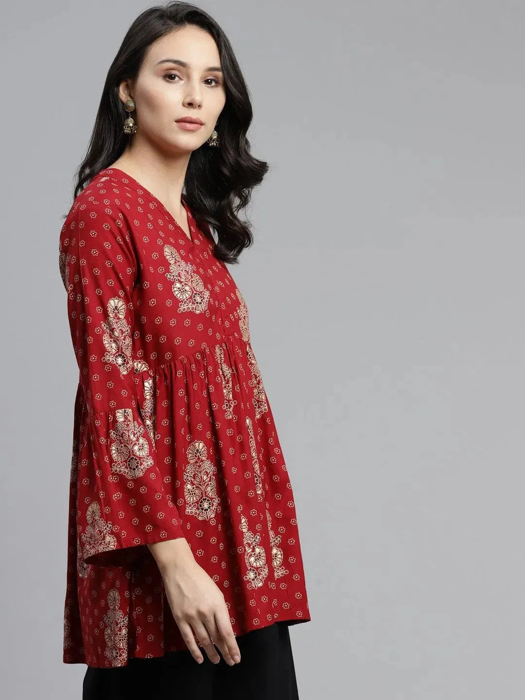 Libas Maroon Printed Rayon Kurti