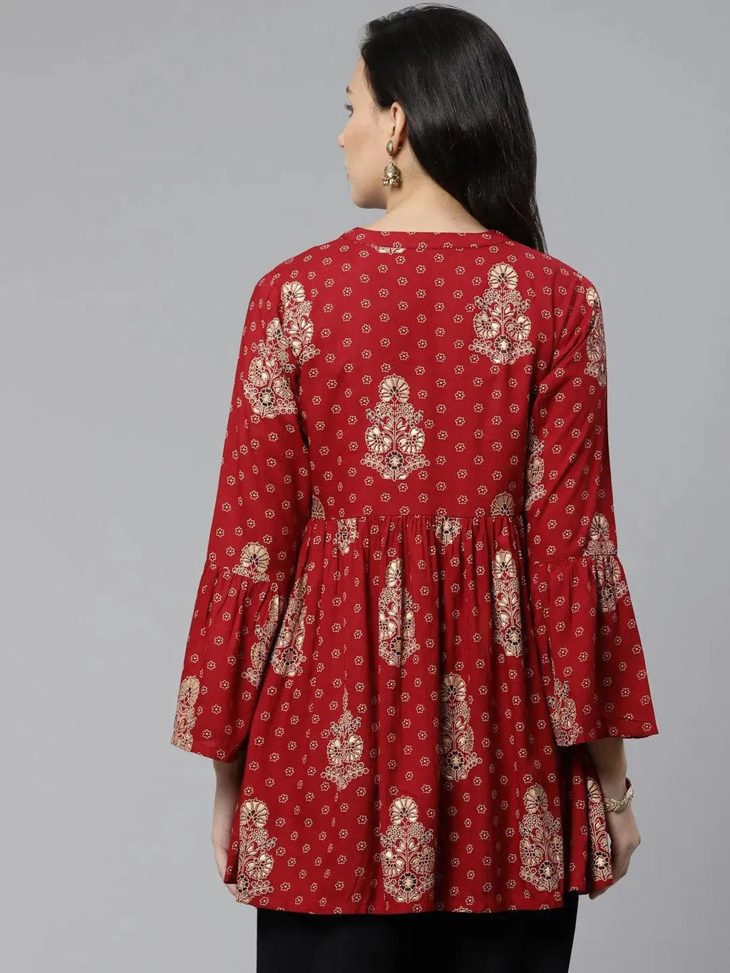 Libas Maroon Printed Rayon Kurti