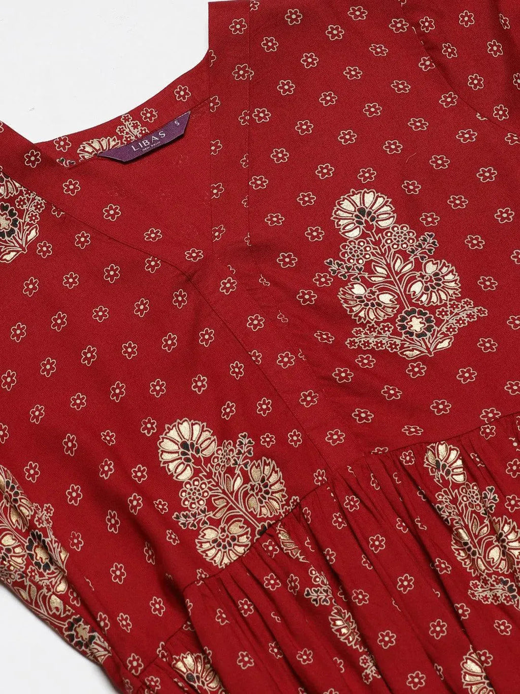 Libas Maroon Printed Rayon Kurti