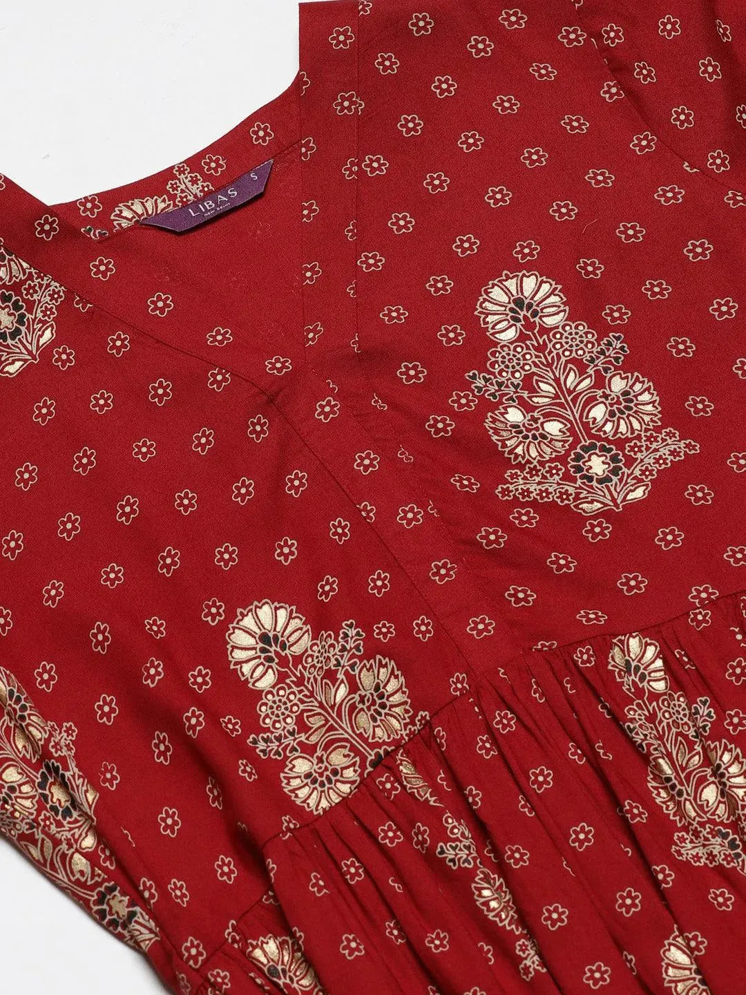 Libas Maroon Printed Rayon Kurti