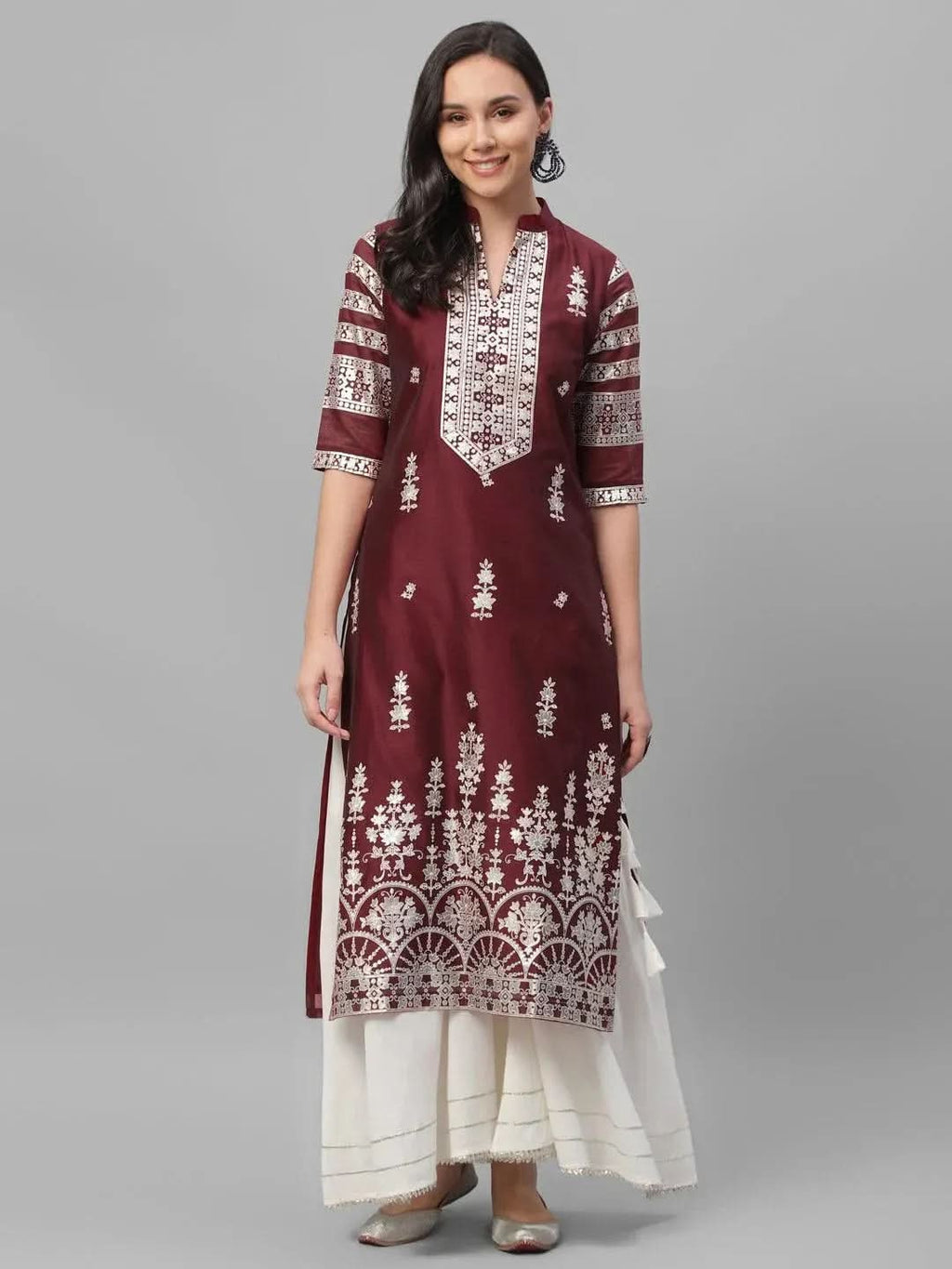 Libas Maroon Printed Shantoon Kurta