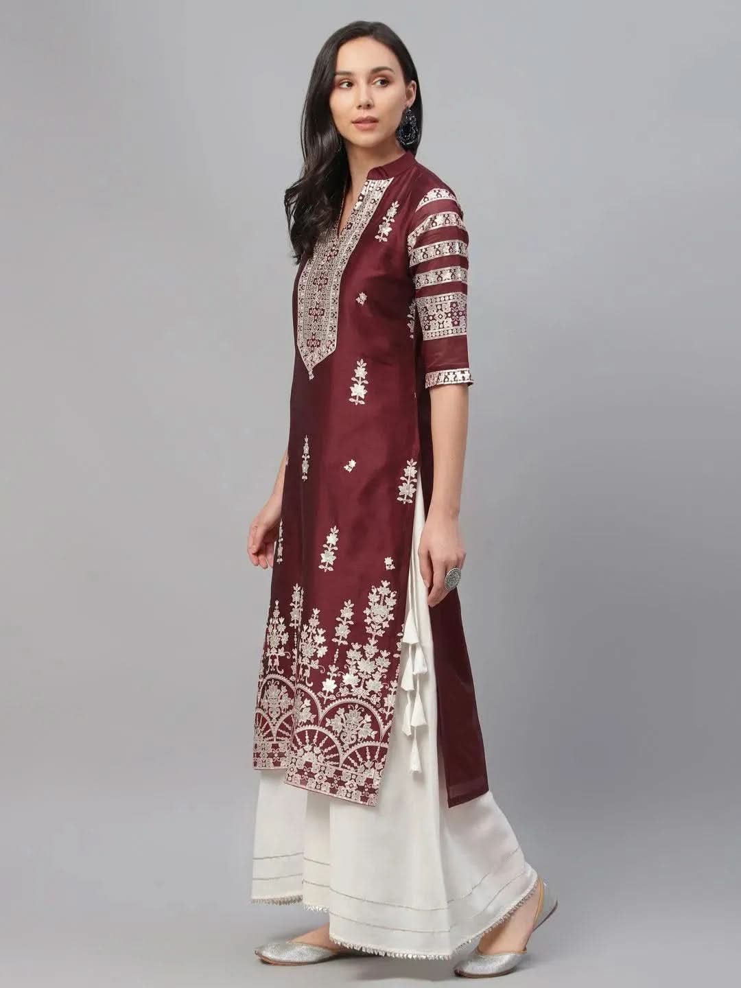 Libas Maroon Printed Shantoon Kurta