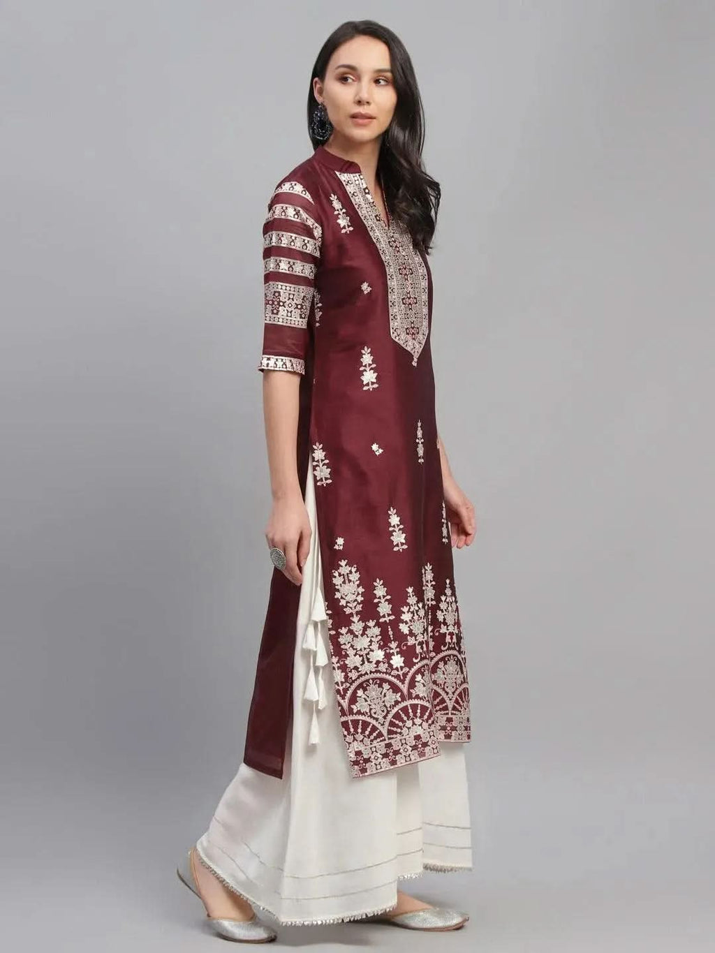 Libas Maroon Printed Shantoon Kurta