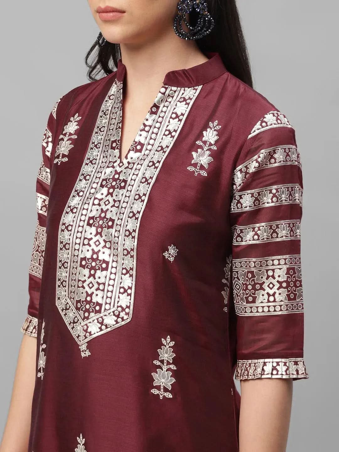 Libas Maroon Printed Shantoon Kurta