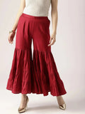 Libas Maroon Solid Cotton Palazzos