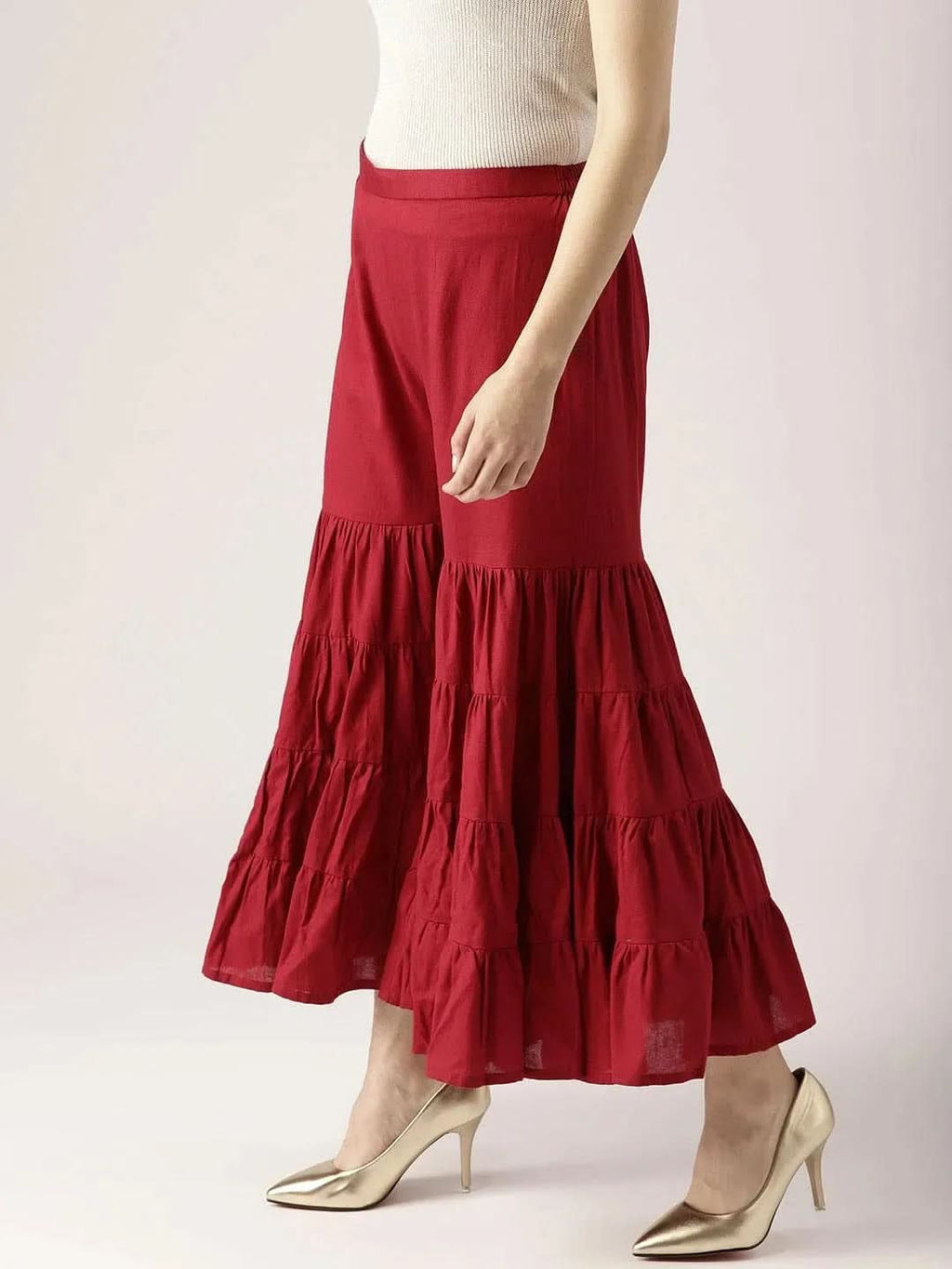 Libas Maroon Solid Cotton Palazzos