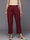 Libas Maroon Solid Cotton Trousers