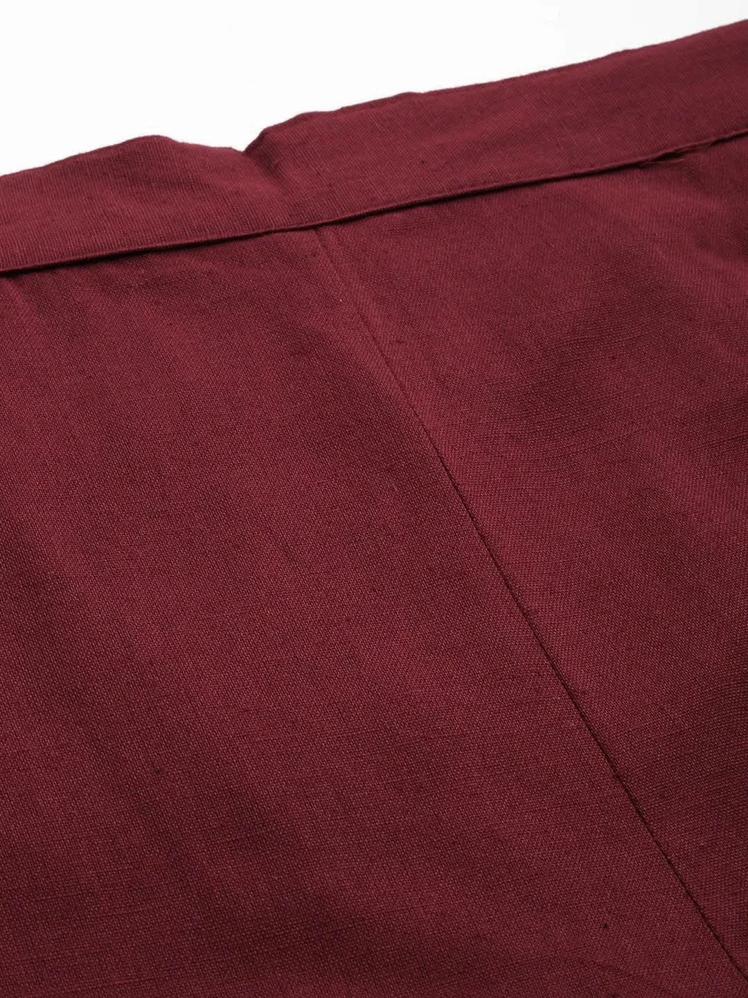 Libas Maroon Solid Cotton Trousers