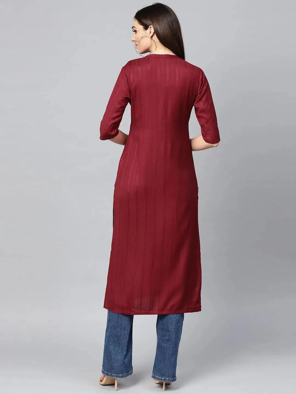 Libas Maroon Solid Rayon Kurta