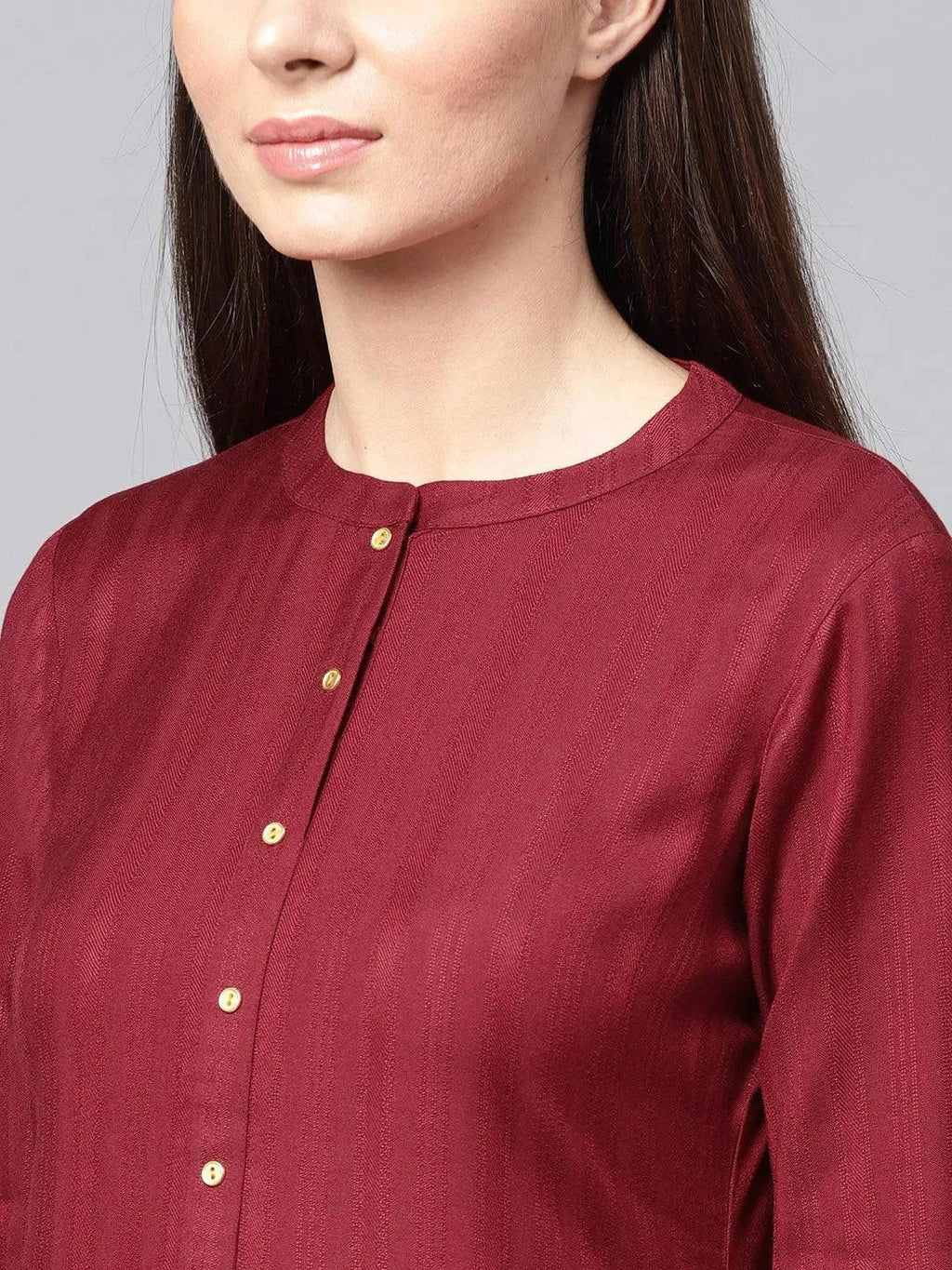 Libas Maroon Solid Rayon Kurta