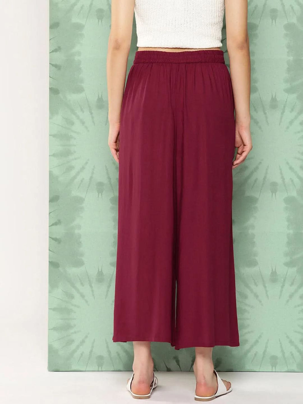 Libas Maroon Solid Rayon Palazzos