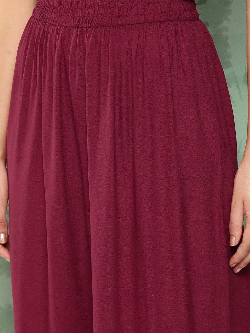 Libas Maroon Solid Rayon Palazzos