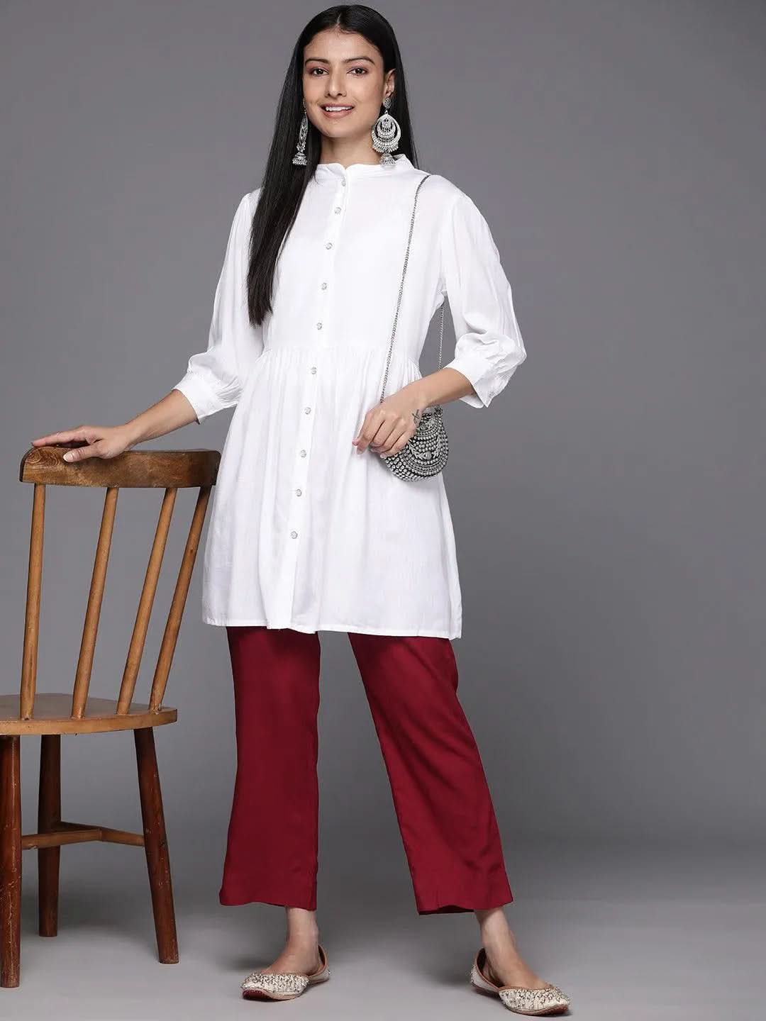 Libas Maroon Solid Rayon Trousers