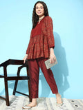 Libas Maroon Solid Silk Trousers