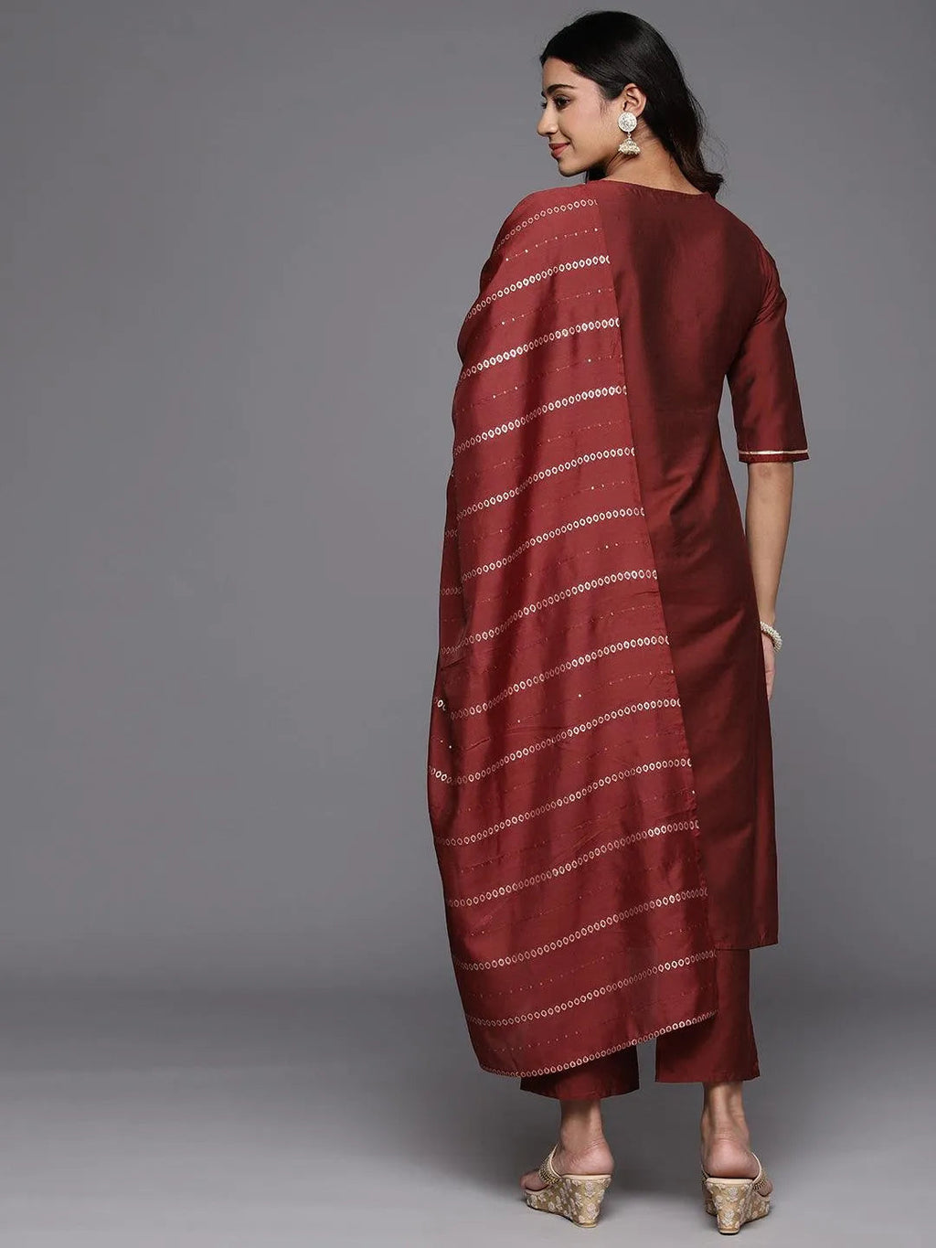 Gerua Maroon Yoke Design Silk Blend Straight Suit With Dupatta