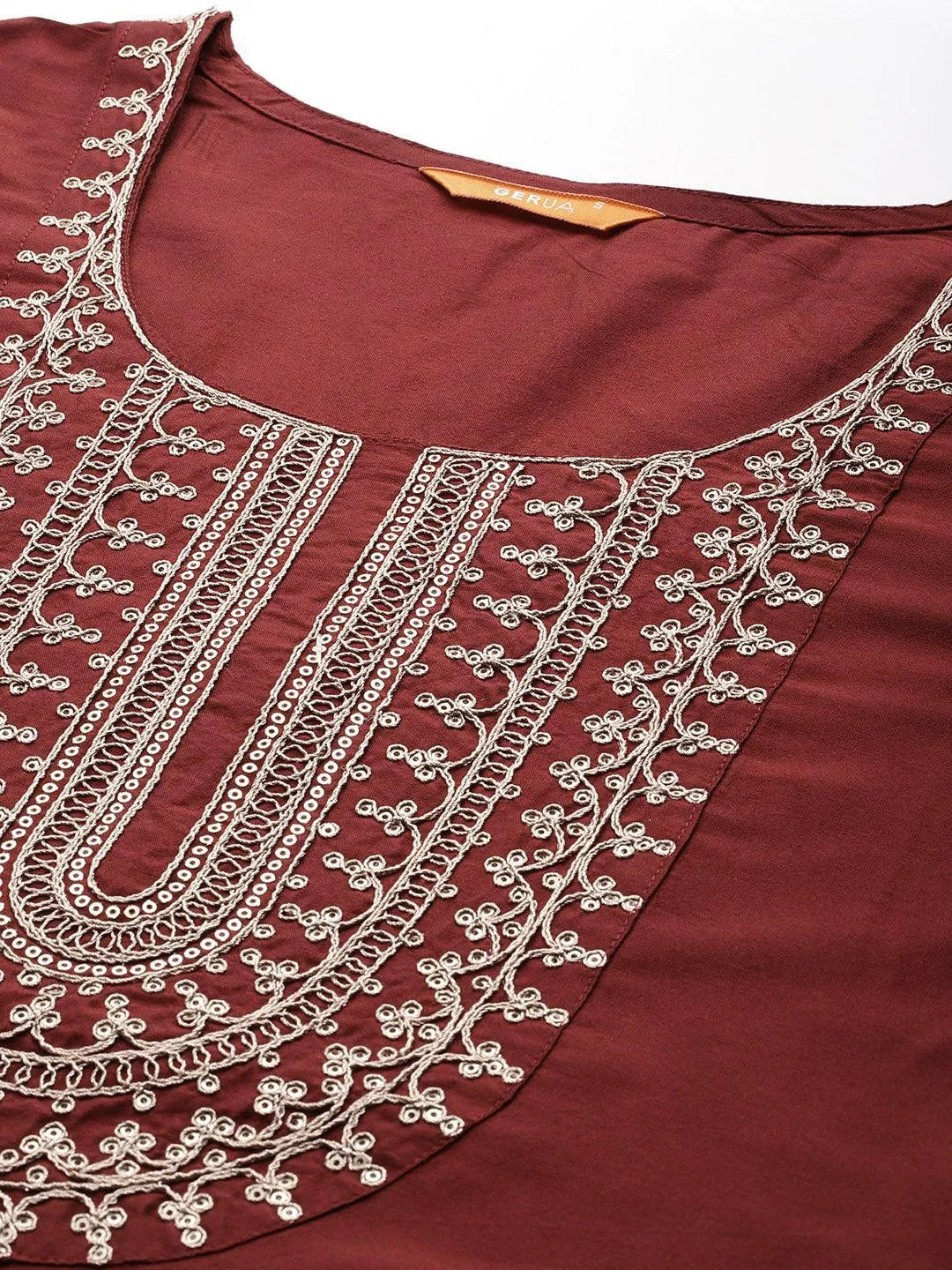 Gerua Maroon Yoke Design Silk Blend Straight Suit With Dupatta