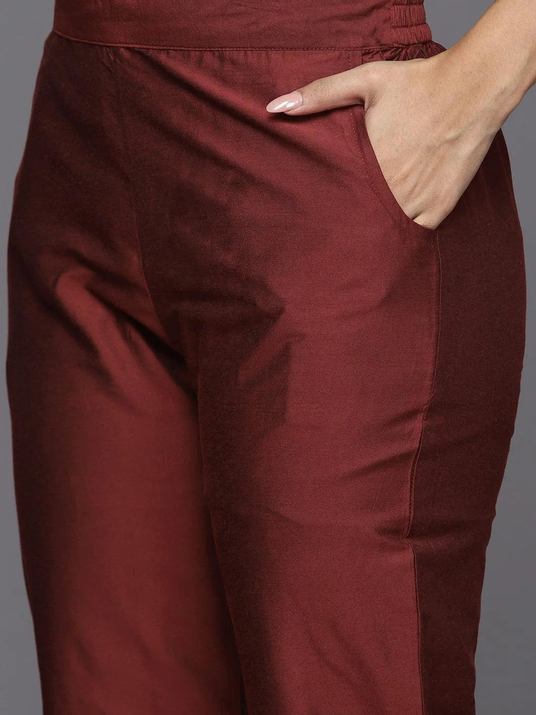 Gerua Maroon Yoke Design Silk Blend Straight Suit With Dupatta