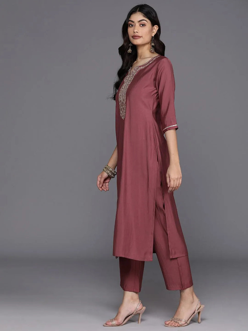 Gerua Mauve Yoke Design Silk Blend Straight Suit With Dupatta