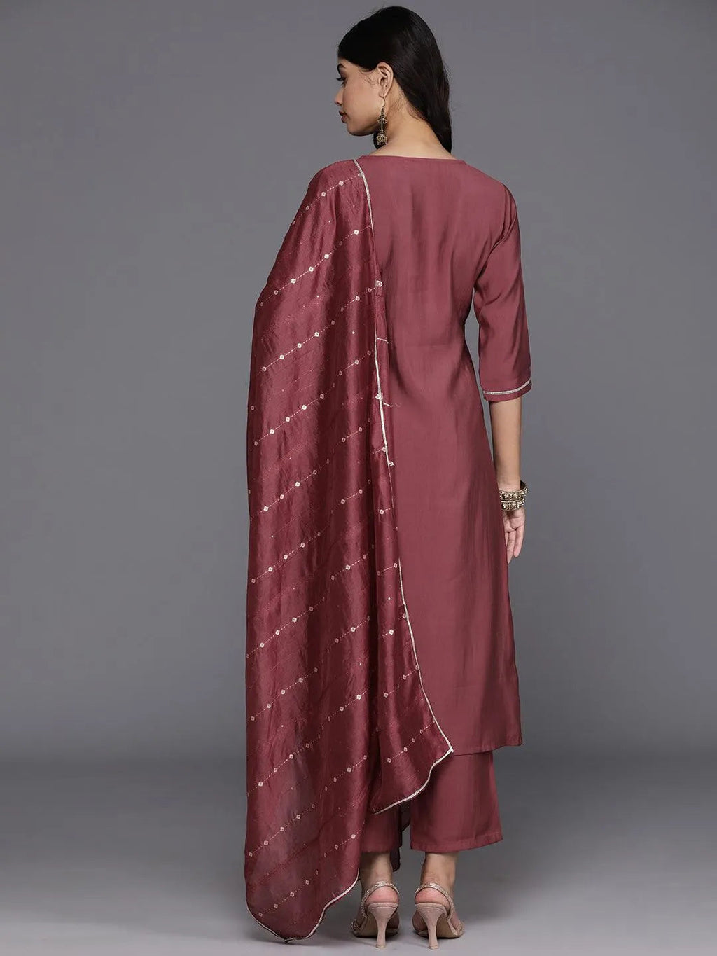 Gerua Mauve Yoke Design Silk Blend Straight Suit With Dupatta