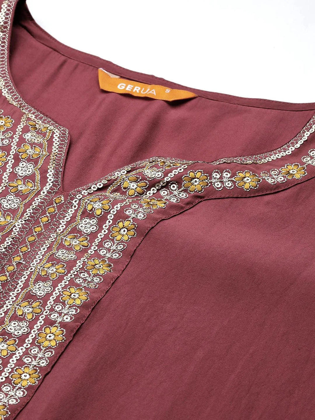 Gerua Mauve Yoke Design Silk Blend Straight Suit With Dupatta
