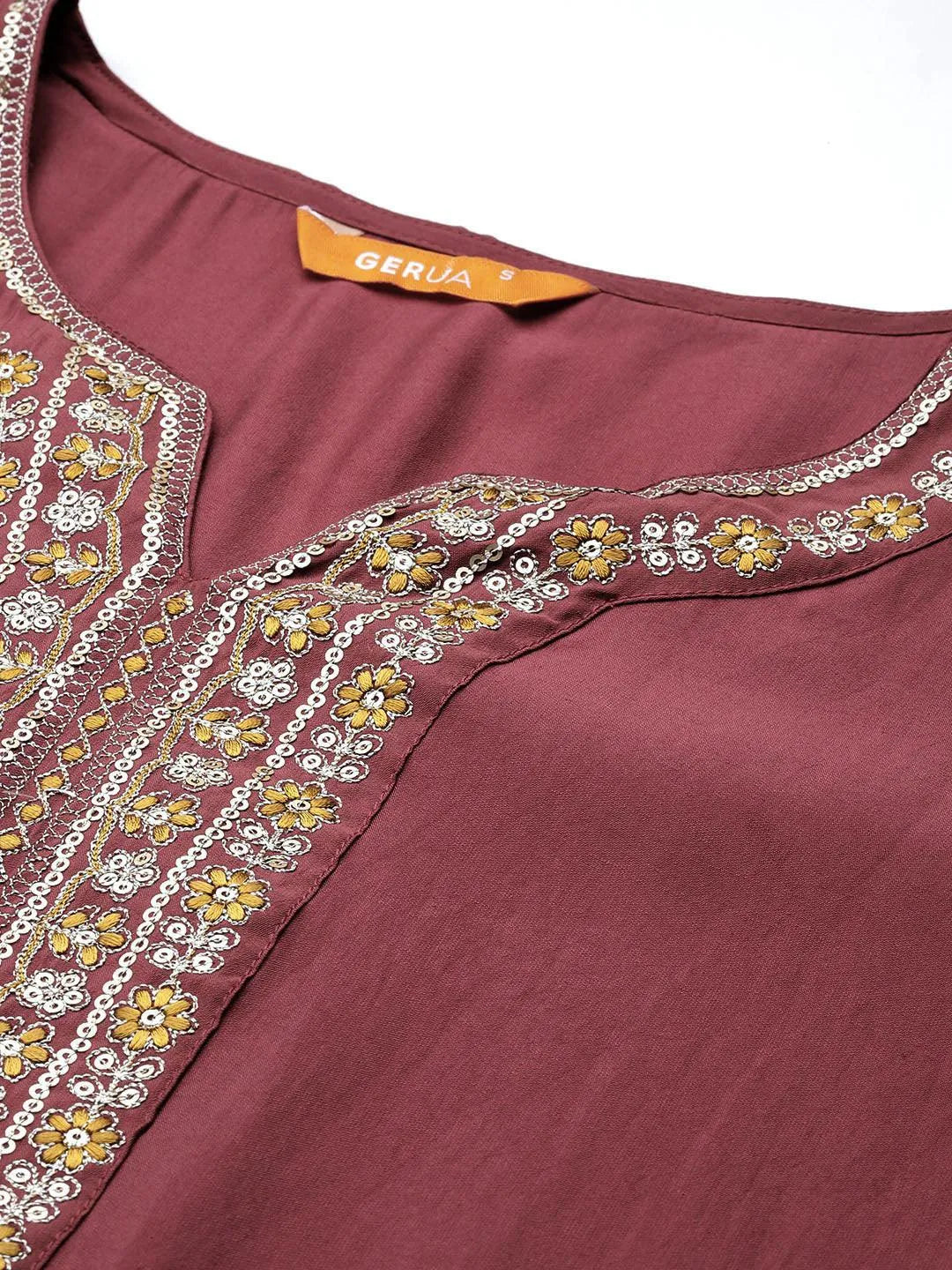 Gerua Mauve Yoke Design Silk Blend Straight Suit With Dupatta