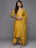 Gerua Mustard Embroidered Silk Blend Straight Suit With Dupatta