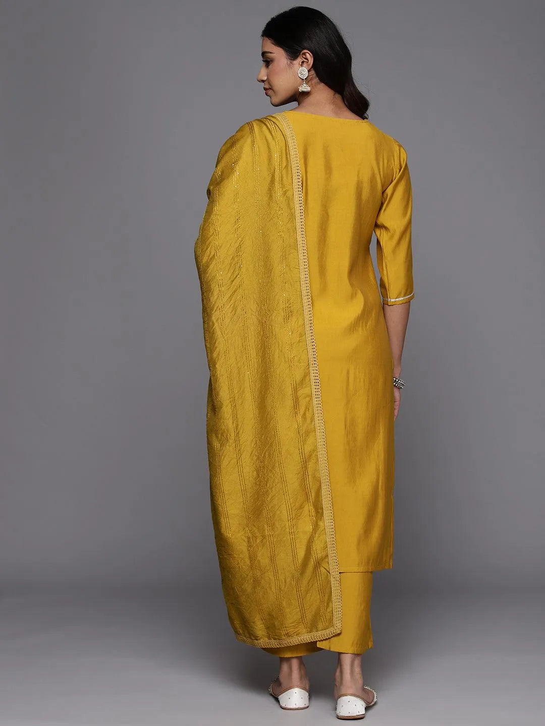 Gerua Mustard Embroidered Silk Blend Straight Suit With Dupatta