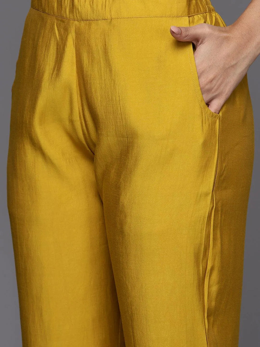 Gerua Mustard Embroidered Silk Blend Straight Suit With Dupatta