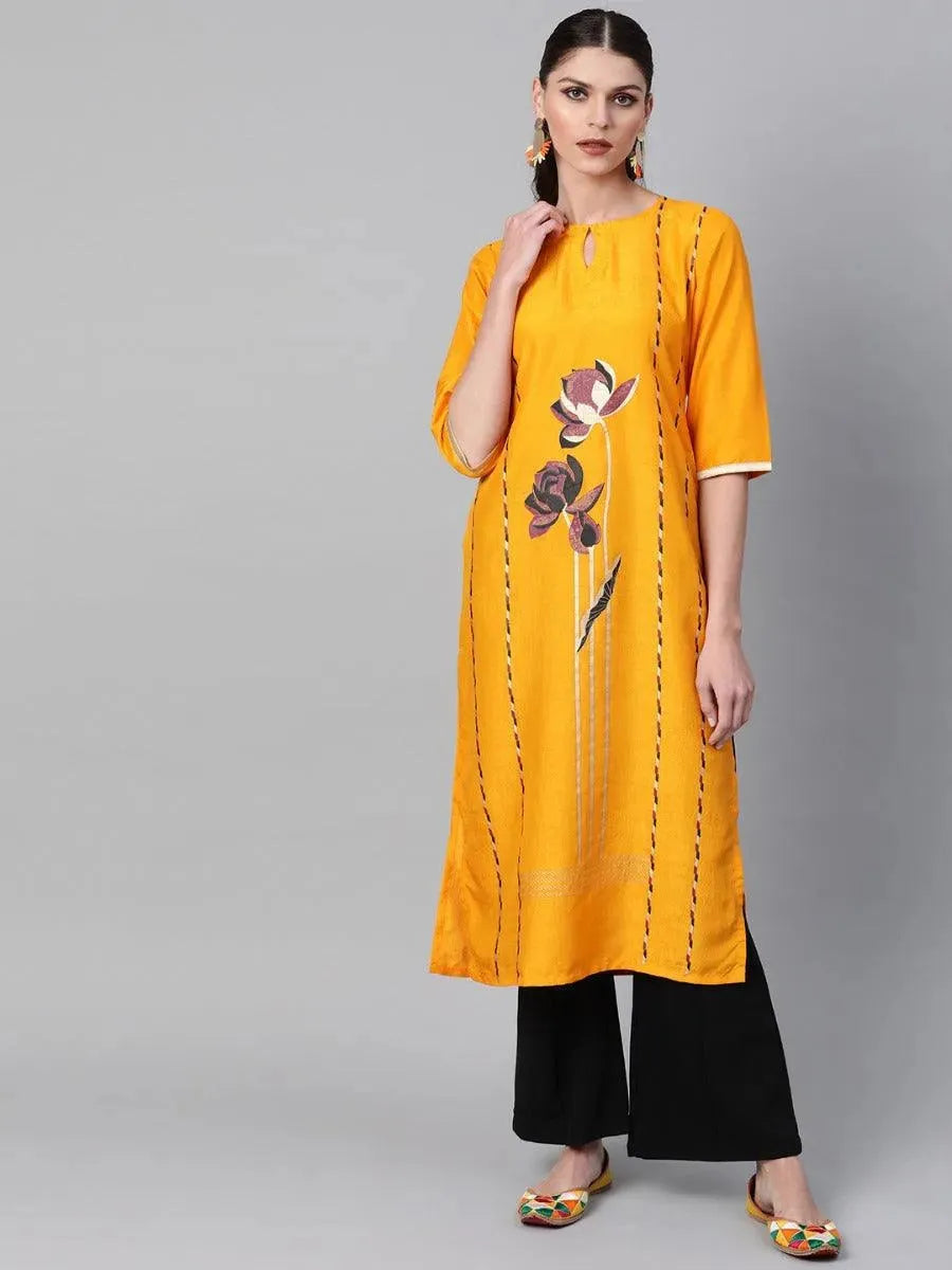 Libas Mustard Self Design Chanderi Kurta