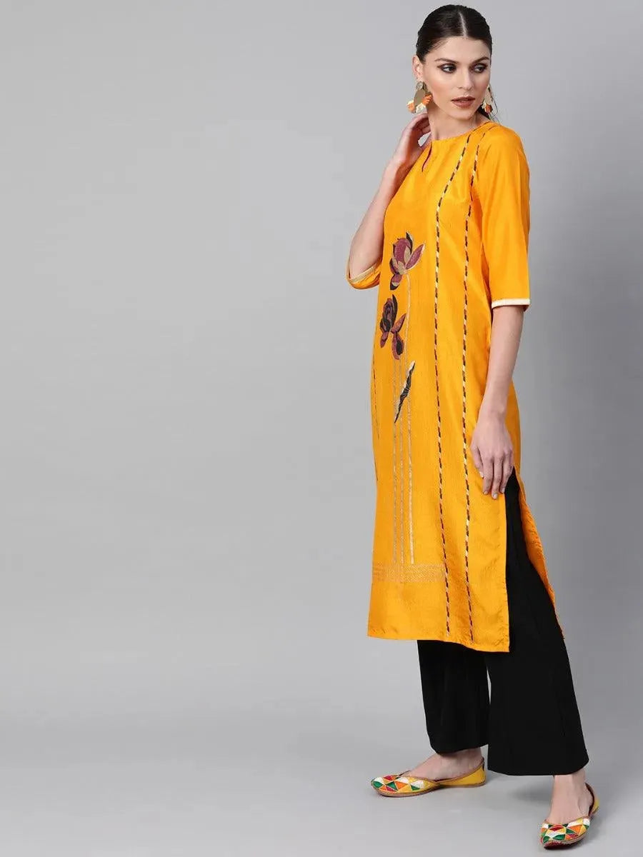 Libas Mustard Self Design Chanderi Kurta