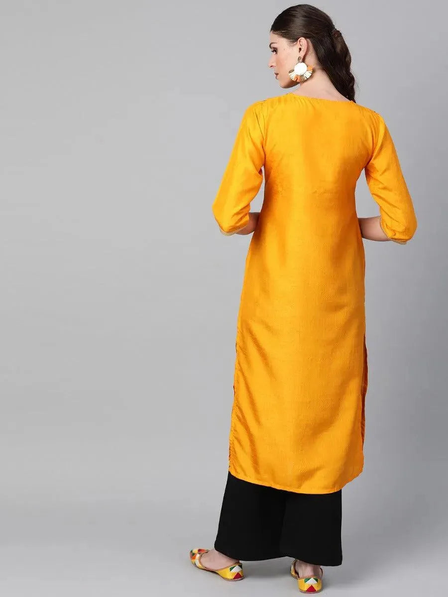 Libas Mustard Self Design Chanderi Kurta