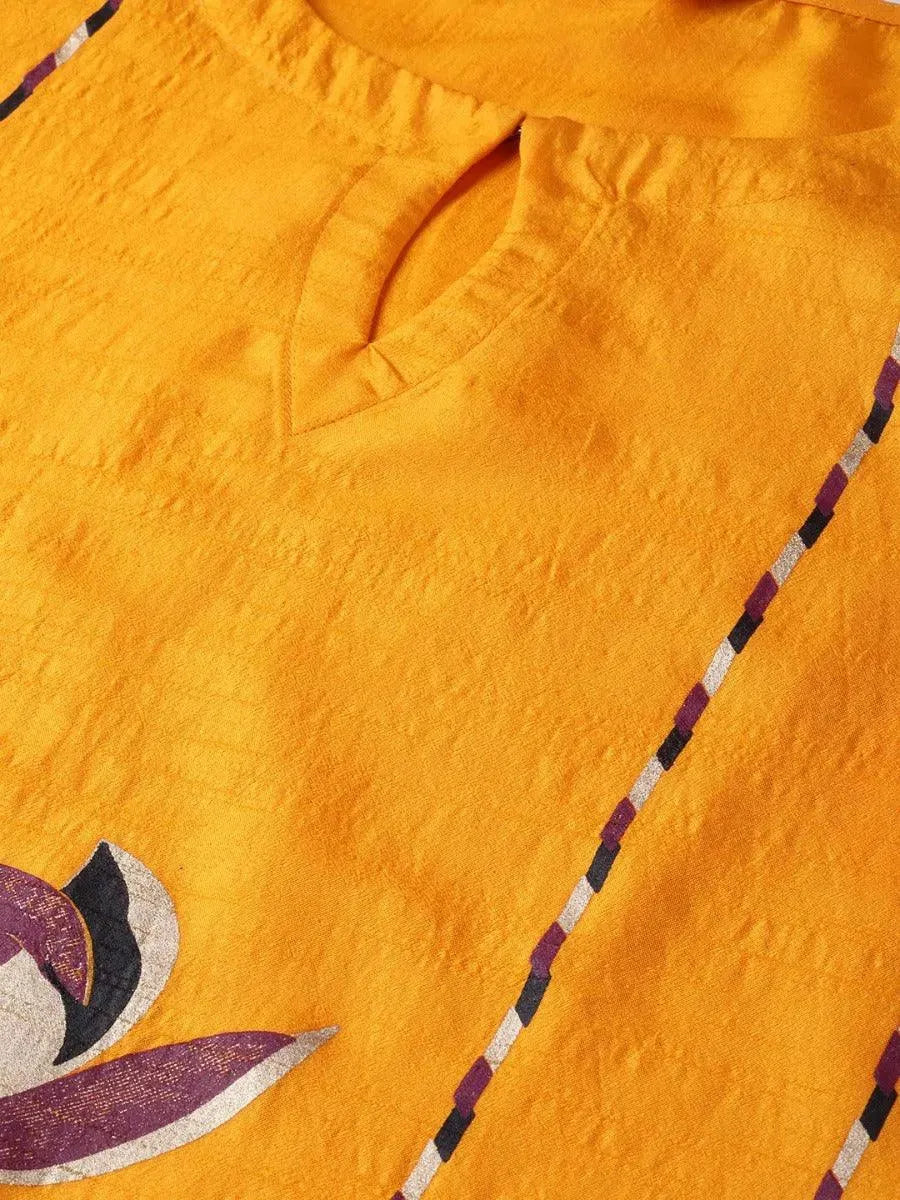 Libas Mustard Self Design Chanderi Kurta