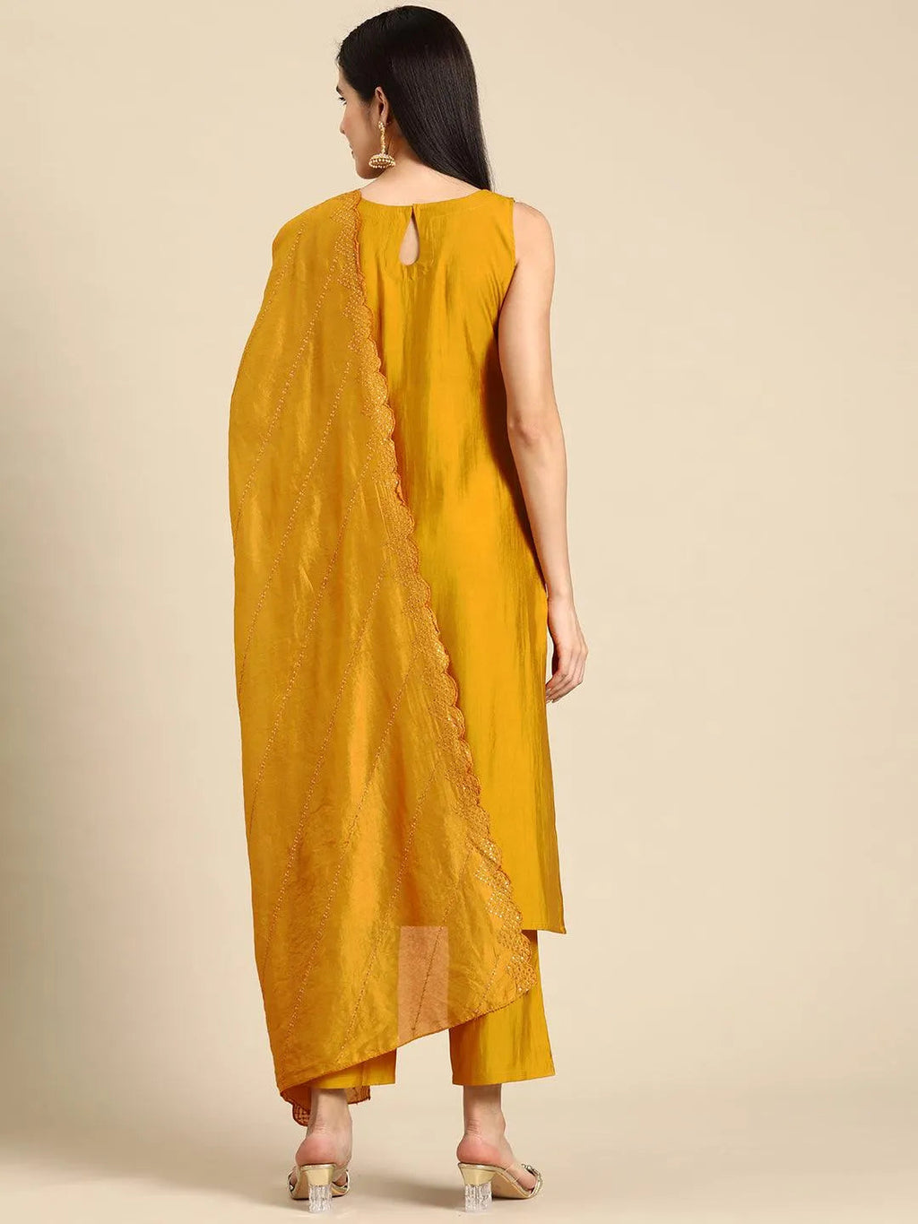 Gerua Mustard Solid Silk Blend Straight Suit With Dupatta